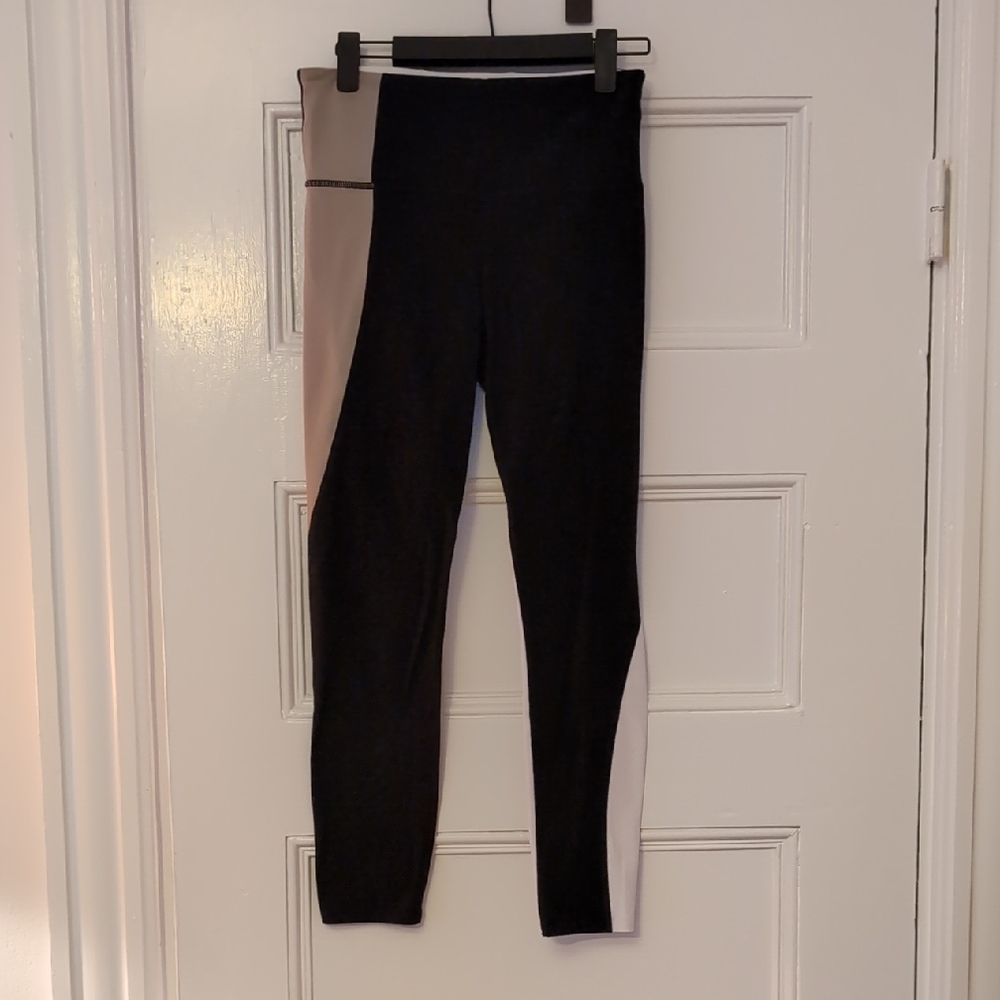 Athleta Black,Beige and White Performance Colorblock Leggings - Small
